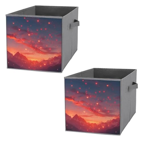 Love Heart Printed Foldable Storage Bins with Handles Storage Cubes Closet Organizer for Living Room Bedroom 2PCS