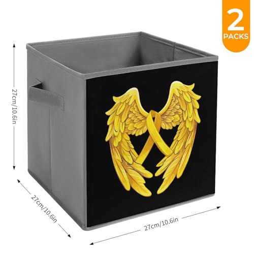 Yellow Sarcoma Cancer Awareness Angel Foldable Storage Bins with Handles Storage Cubes Closet Organizer for Living Room Bedroom 2PCS