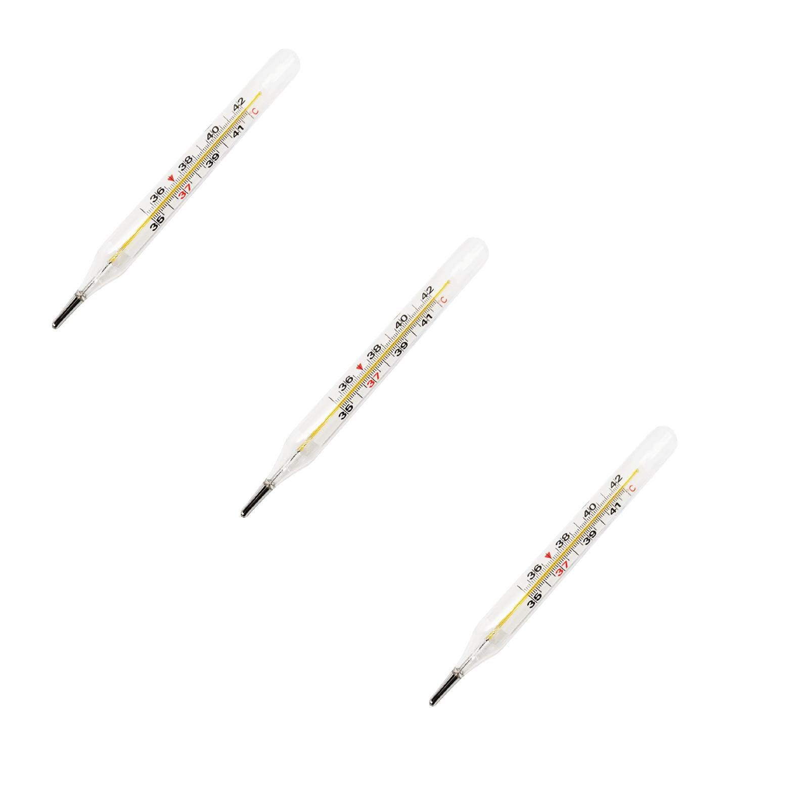 Mercury Free Thermometer, Glass Thermometer, Traditional Clinic Thermometer, 35-42 Degree Celsius Thermometer Non Digital Thermometer for Underarm Oral 2ML Accurate Easy Reading (3 Pcs)