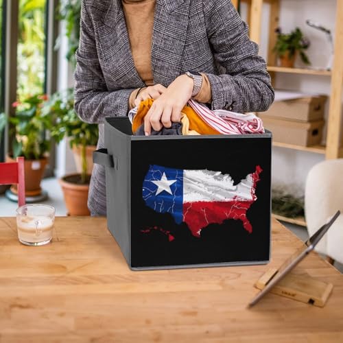 Texas Flag Map Foldable Storage Bins with Handles Storage Cubes Closet Organizer for Living Room Bedroom 2PCS