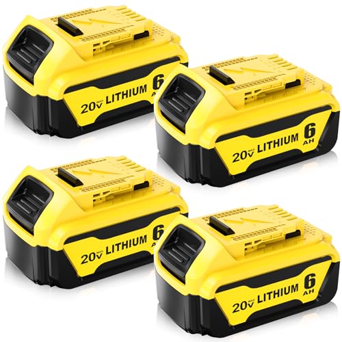 ULATI 4 Packs 6.0Ah Replacement for Dewalt 20V Max Battery Compatible with Dewalt 20V Battery Lithium-ion Battey DCB206 DCB207 DCB204 DCB201 DCB200 DCD Series Power Tools (Yellow)