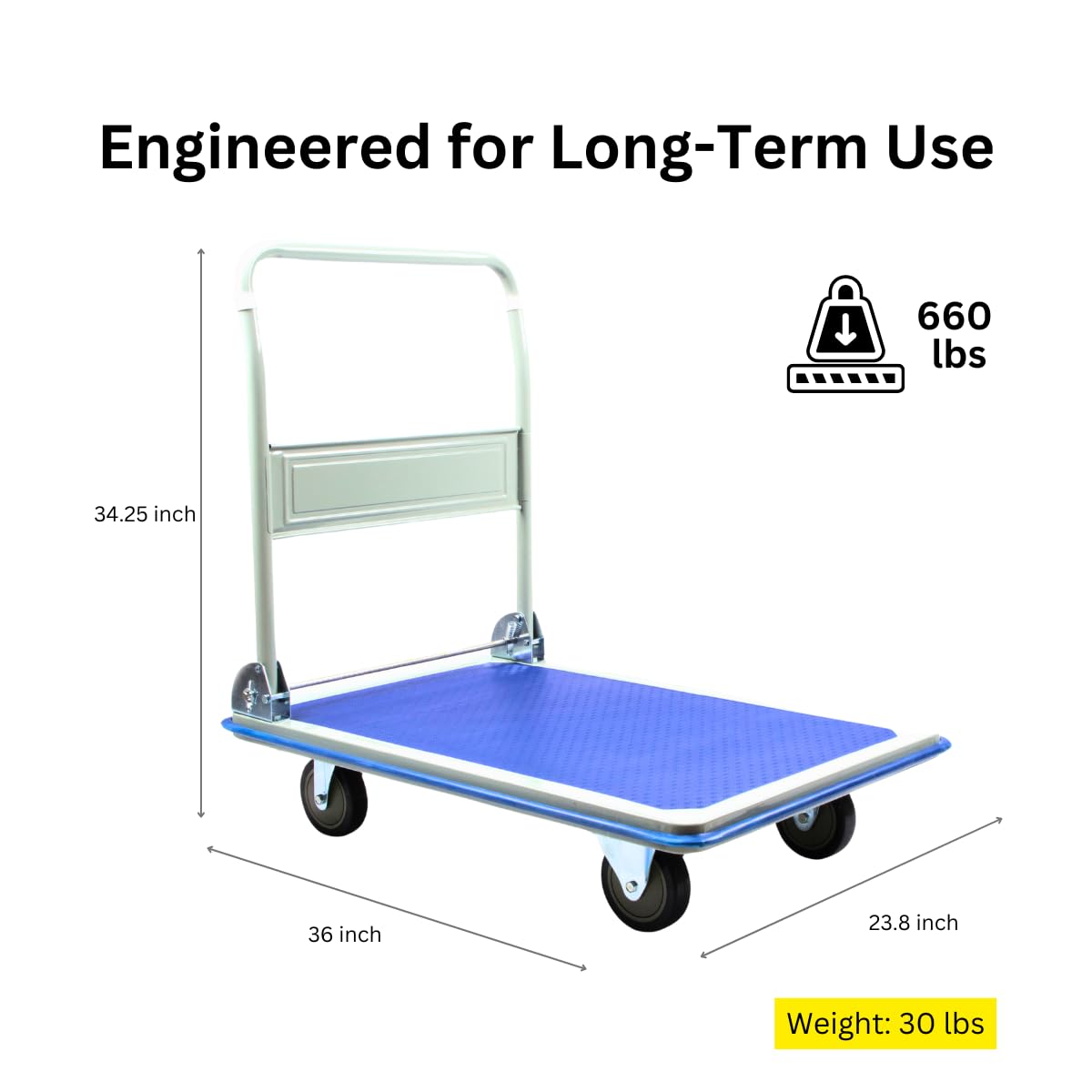 660 lbs Foldable Platform Truck Dolly with Swivel Wheels, Heavy Duty Moving Platform Hand Truck, 36.22 * 23.82 * 34.25 inches (PH300IRON)