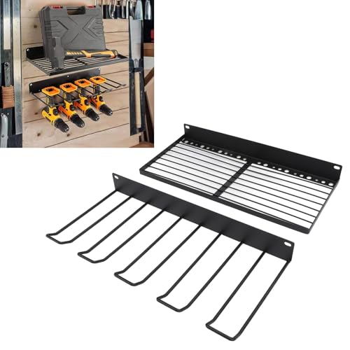 Power Tool Organizer, Power Tool Organizer Wall Mount, 2 Tiers Storage Rack, Large Heavy Duty Drill Holder, Wall Mounted Power Tool Holder for Garage, Warehouse, Workshop