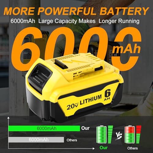 ULATI 4 Packs 6.0Ah Replacement for Dewalt 20V Max Battery Compatible with Dewalt 20V Battery Lithium-ion Battey DCB206 DCB207 DCB204 DCB201 DCB200 DCD Series Power Tools (Yellow)