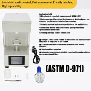 VTSYIQI Automatic Liquid Surface Tensiometer Du Nouy Tensiometer Automatic Interfacial Tension Meter Tester With Platinum Plate Method Accuracy 0.01mN/m Measuring Range 0 to 1000mN/m