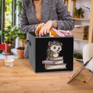 Cute Hedgehog Book Foldable Storage Bins with Handles Storage Cubes Closet Organizer for Living Room Bedroom 2PCS