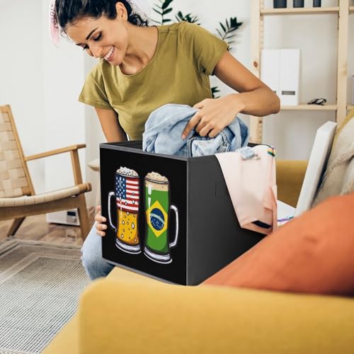 Brazilian Beer USA Brazilian Flag Foldable Storage Bins with Handles Storage Cubes Closet Organizer for Living Room Bedroom 2PCS