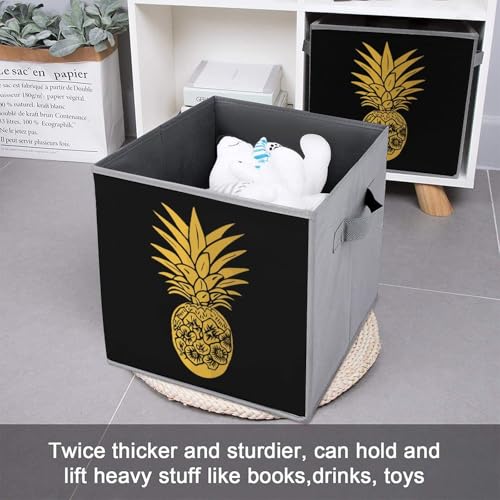 Psych Pineapple Foldable Storage Bins with Handles Storage Cubes Closet Organizer for Living Room Bedroom 2PCS