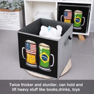 Brazilian Beer USA Brazilian Flag Foldable Storage Bins with Handles Storage Cubes Closet Organizer for Living Room Bedroom 2PCS