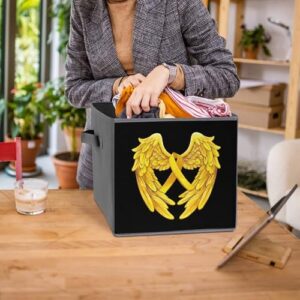 Yellow Sarcoma Cancer Awareness Angel Foldable Storage Bins with Handles Storage Cubes Closet Organizer for Living Room Bedroom 2PCS