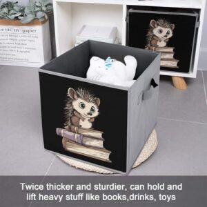 Cute Hedgehog Book Foldable Storage Bins with Handles Storage Cubes Closet Organizer for Living Room Bedroom 2PCS