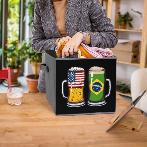 Brazilian Beer USA Brazilian Flag Foldable Storage Bins with Handles Storage Cubes Closet Organizer for Living Room Bedroom 2PCS