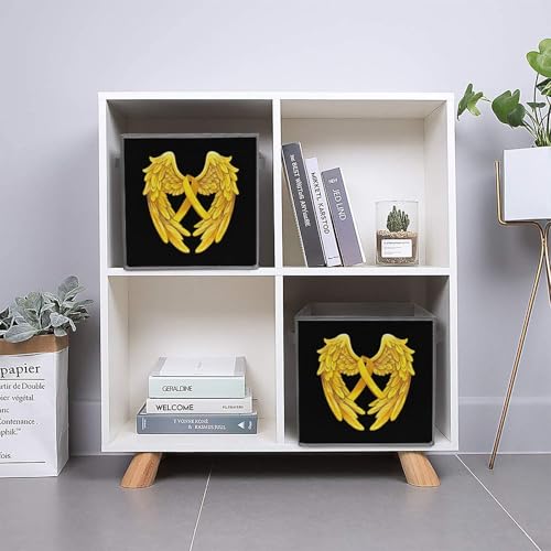 Yellow Sarcoma Cancer Awareness Angel Foldable Storage Bins with Handles Storage Cubes Closet Organizer for Living Room Bedroom 2PCS