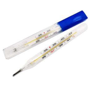 Glass Thermometer, Traditional Clinic Thermometer, 35-42 Degree Celsius Thermometer Non Digital Thermometer, Mercury Free Thermometer for Underarm Oral 2ML Accurate Easy Reading