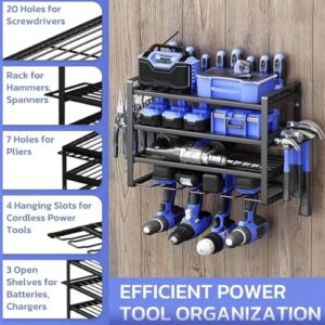 Power Tool Organizer, Large Power Tool Organizer Wall Mount, 4 Layers Garage Tool Organizers, Wall Mounted Power Tool Holder for Home, Garage, Warehouse, Workshop