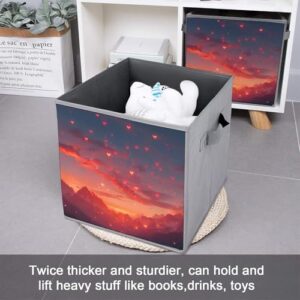 Love Heart Printed Foldable Storage Bins with Handles Storage Cubes Closet Organizer for Living Room Bedroom 2PCS