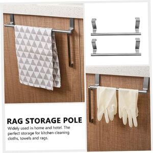 HOOTNEE 2pcs Stainless Steel Towel Rack Cabinet Door Towel Holder Kitchen Hand Towel Holder Nail- Hanging Pole Over The Door Tea Towel Holder Multi Purpose Hanger Towel Hanger Silver