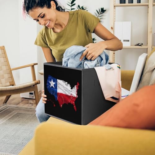 Texas Flag Map Foldable Storage Bins with Handles Storage Cubes Closet Organizer for Living Room Bedroom 2PCS