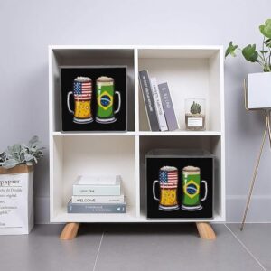 Brazilian Beer USA Brazilian Flag Foldable Storage Bins with Handles Storage Cubes Closet Organizer for Living Room Bedroom 2PCS