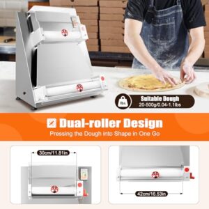 Pizza Dough Roller Sheeter, Pizza Size 4-15.74in, Commercial Dough Roller Machine, Semi-Automatic Stainless Steel Pizza Dough Roller, 110V Pizza Dough Pasta Maker Equipment, Save Time