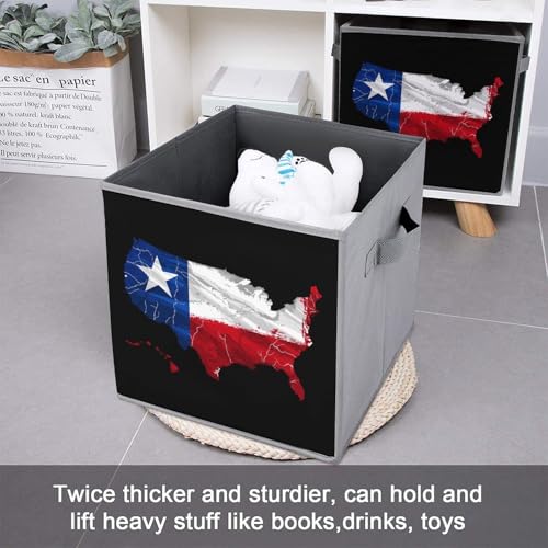 Texas Flag Map Foldable Storage Bins with Handles Storage Cubes Closet Organizer for Living Room Bedroom 2PCS