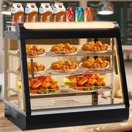 Cabinet, 27 inch Commercial Food Warming Cabinet 3 Tier Countertop Heated with Top Rack for Pizza/Pretzel Three Color Temper Glass w/Thermometer Adjustable Thermostat for Cafe Kitchen Restaurant