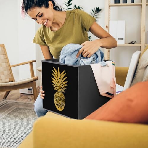 Psych Pineapple Foldable Storage Bins with Handles Storage Cubes Closet Organizer for Living Room Bedroom 2PCS