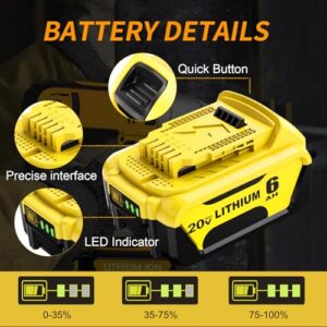 ULATI 4 Packs 6.0Ah Replacement for Dewalt 20V Max Battery Compatible with Dewalt 20V Battery Lithium-ion Battey DCB206 DCB207 DCB204 DCB201 DCB200 DCD Series Power Tools (Yellow)