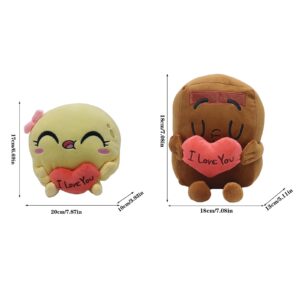 Choco and Pancake Plush, 7 Inch Cute Chocolate and Pancake in Love Plushies Toy, Soft Stuffed Animal Pillow Doll Gift for Fans (2 PCS, Choco + Pancake)