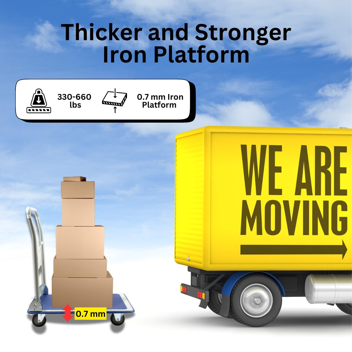 660 lbs Foldable Platform Truck Dolly with Swivel Wheels, Heavy Duty Moving Platform Hand Truck, 36.22 * 23.82 * 34.25 inches (PH300IRON)