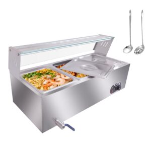 3-pan commercial food warmer, 36 qt electric bain marie with 6" deep pans,steam table with tempered glass cover, 1500w countertop stainless steel buffet bain marie 86-185°f temp control