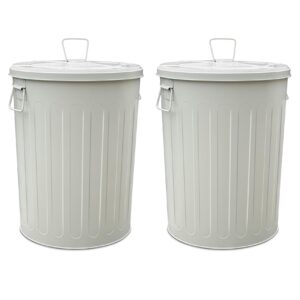 plexon 2 pack 20-gallon beige galvanized steel round trash can with lid powder coated metal, indoor and outdoor use, durable construction, retro design, stylish