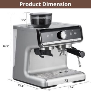 Professional Semi Automatic Espresso Maker With Grinder,Espresso Machine 20 Bar Coffee Machine Cappuccino Latte Maker With Milk Frother Steam Wand & 2.8L Water Tank (Silver with gun color plating)