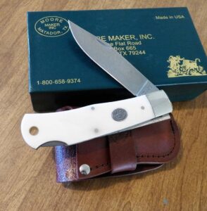 moore maker 5106lb white smooth bone handle single blade lockback folding knife.