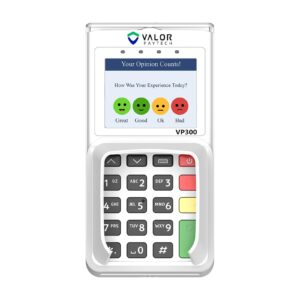 valor paytech vp300 pinpad terminal | superior performance with large lcd, pci pts 5.x security, 32mb ram, 32-bit processor, customer feedback system, and versatile payment solutions - final