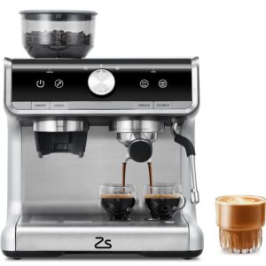 professional semi automatic espresso maker with grinder,espresso machine 20 bar coffee machine cappuccino latte maker with milk frother steam wand & 2.8l water tank (silver with gun color plating)