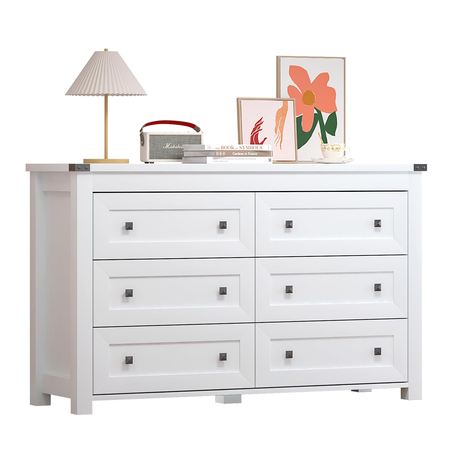 Wodeer White 6 Drawers Dresser for Bedroom,Wood Farmhouse Storage Chest of Drawers, Dresser with Metal Handles,Dressers Organizer for Bedroom, Living Room,Nursery,Hallway