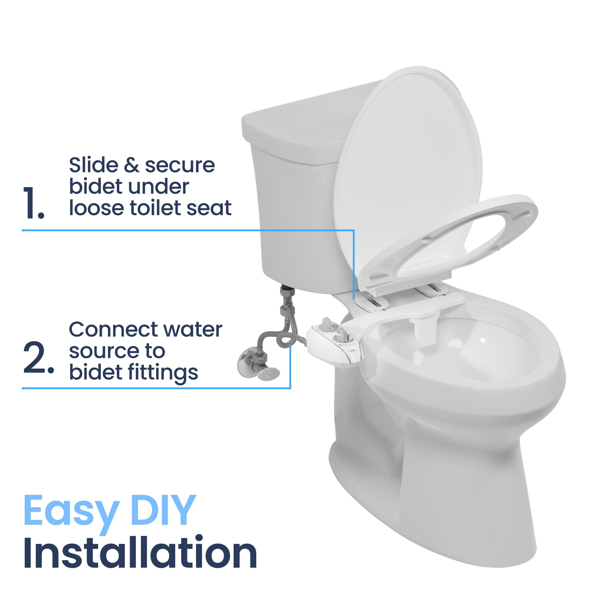 LUXE Bidet NEO 185 Plus White, Toilet Seat Bumpers, and Shut-off Valve T-Adapter Bundle