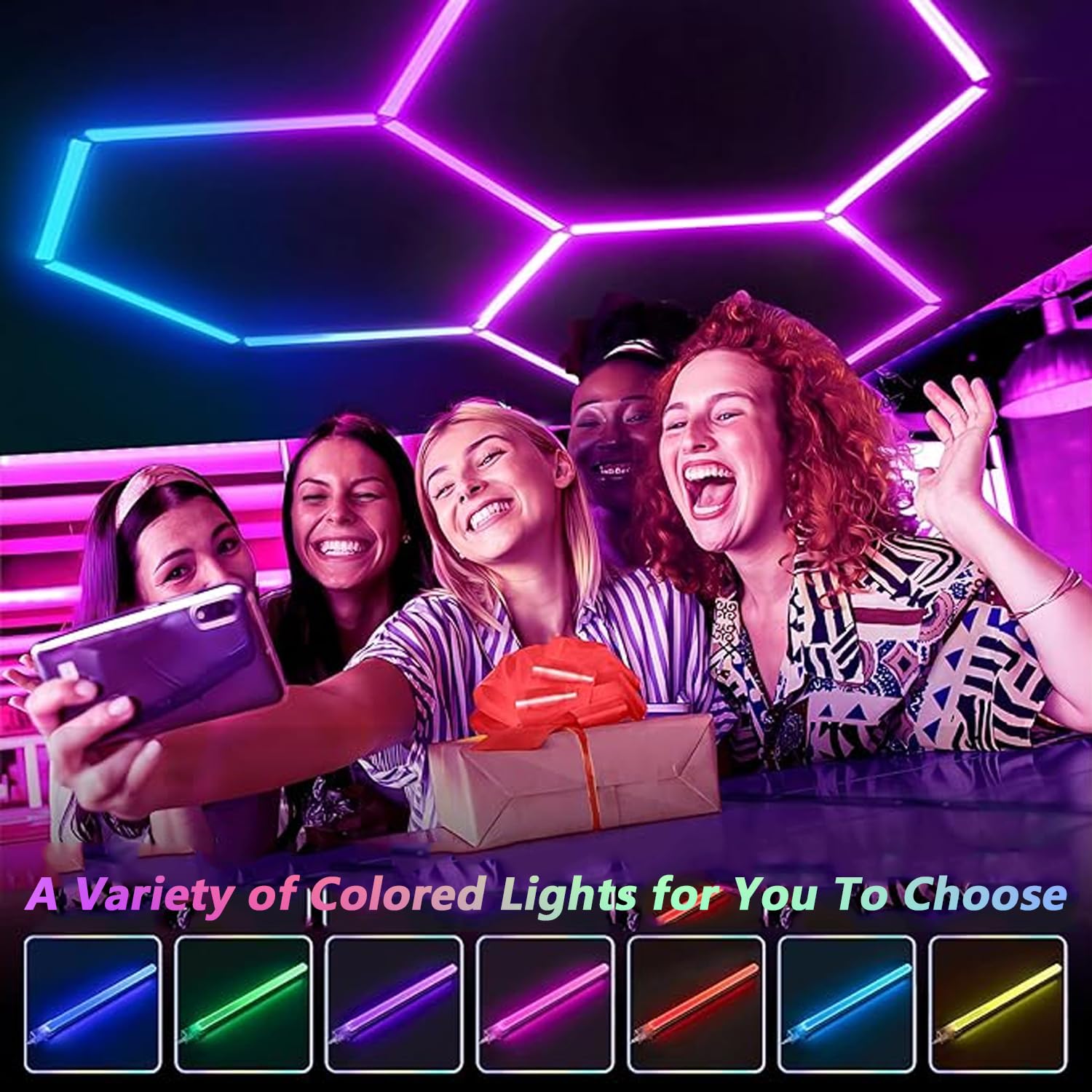 lylunnamsp RGB Hexagon Garage Light with Remote, 15 Pack Hexagon Lights, RGB Dimmable and Speed Adjustable LED Hexagon Lights, 358 Modes, LED Ceiling Lights for Gaming Room Bar Party