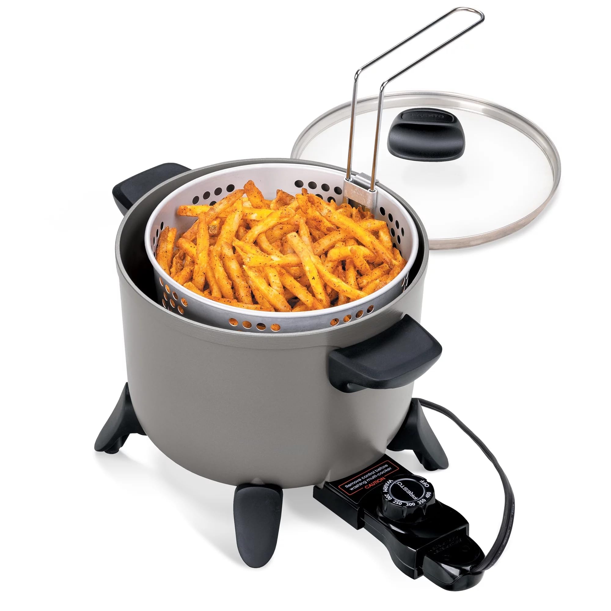 Presto Kitchen Kettle Ceramic Deep Fryer/Multi-Cooker, 06021 New - Versatile Cooking Appliance, Ceramic Nonstick Surface, 5-Quart Capacity, Easy to Clean