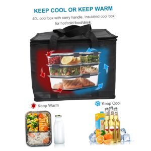 MOLUCKFU Insulation Bags Food Warmer Bag Foldable Grocery Bags Food Bag Reusable Grocery Bag Restaurant Insulated Bag Shopping Cart Bags for Groceries Cooler Bag Black Woven