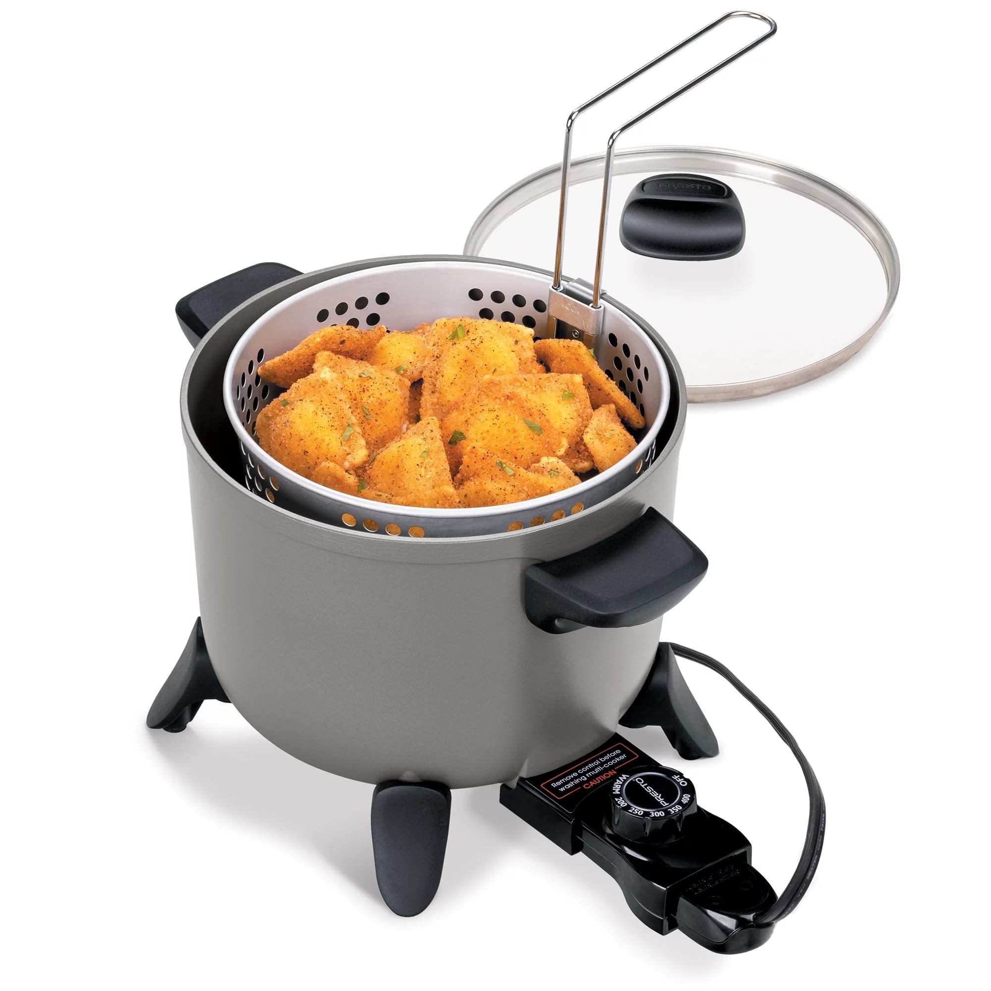 Presto Kitchen Kettle Ceramic Deep Fryer/Multi-Cooker, 06021 New - Versatile Cooking Appliance, Ceramic Nonstick Surface, 5-Quart Capacity, Easy to Clean