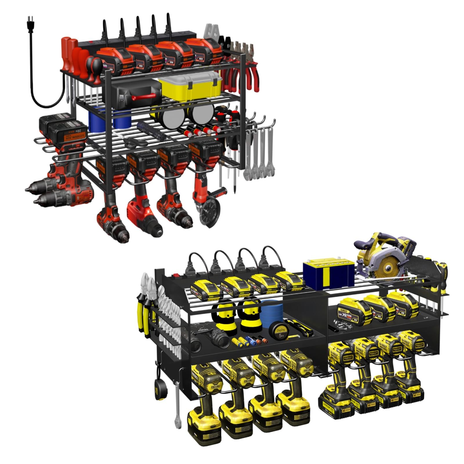 Spaclear Power Tool Organizer Wall Mount with Charging Station Garage Tools and Battery Storage Rack