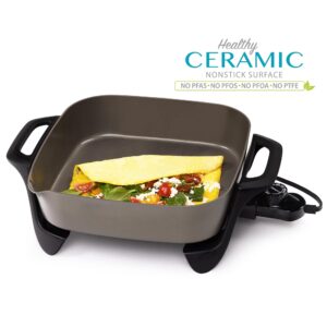 Presto 12-inch Ceramic Electric Skillet with Glass Cover, 07120 - Versatile and Easy to Clean Nonstick Surface, Perfect for Frying, Grilling, Roasting, and More