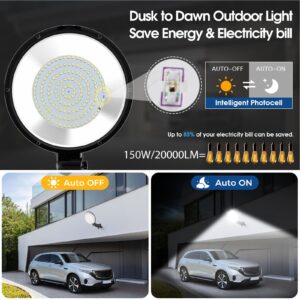 3 Pack 150W LED Barn Light, 20000LM Dusk to Dawn Outdoor Lighting with 150° Adjustable Angle IP66 Waterproof, Outdoor Street Light for Garage Garden