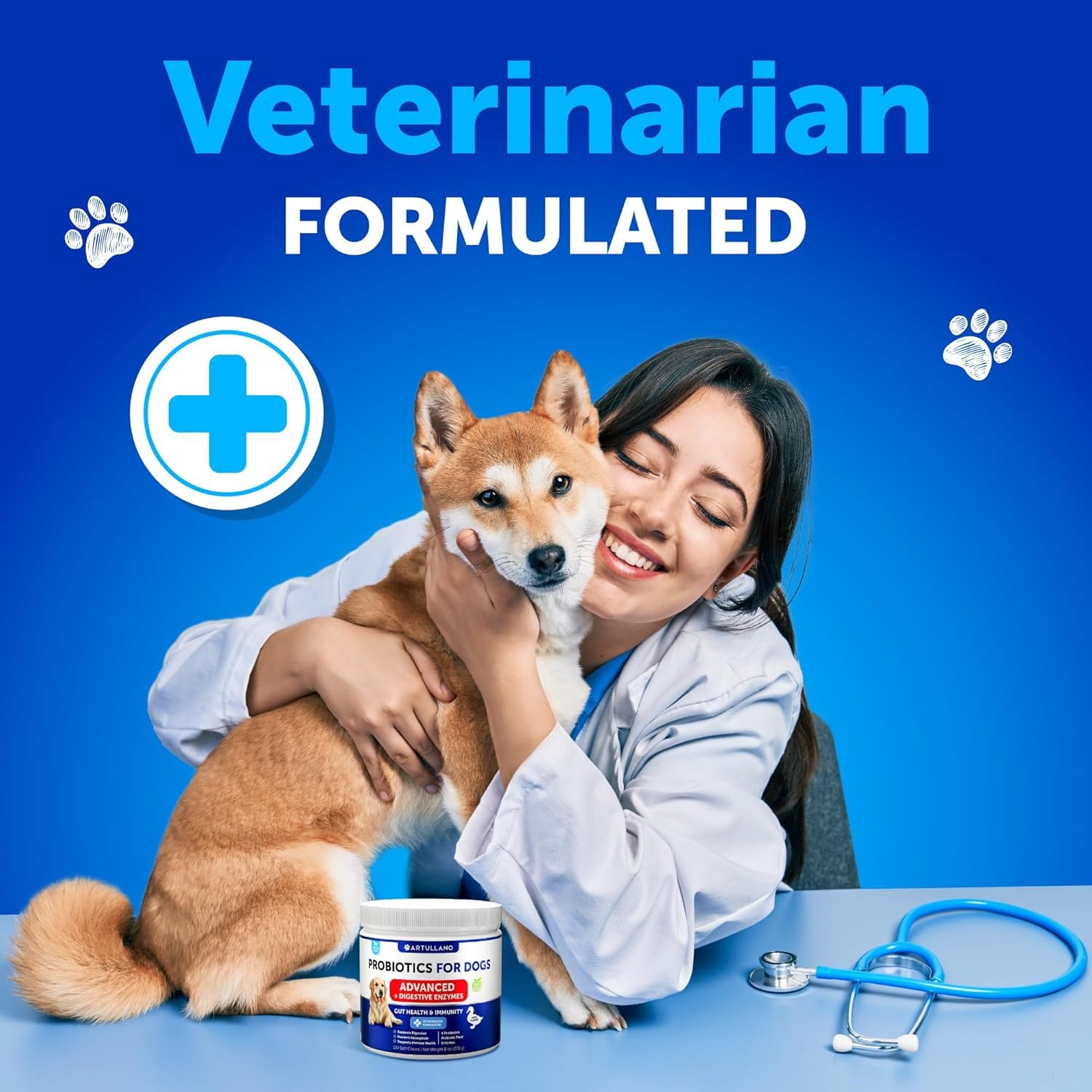 Digestive Enzymes & Probiotics for Dogs - All Breeds - Vet Formulated - Duck Flavor, Immunity