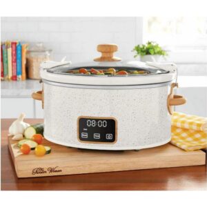 The Pioneers Womans Programmable 6 Qt Digital Slow Cooker with Locking Lid, Touchscreen Controls, Dishwasher Safe, Perfect for Potlucks, Family Meals, Spill-Free Transport (Linen Speckle)