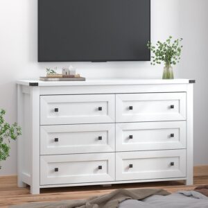 Wodeer White 6 Drawers Dresser for Bedroom,Wood Farmhouse Storage Chest of Drawers, Dresser with Metal Handles,Dressers Organizer for Bedroom, Living Room,Nursery,Hallway