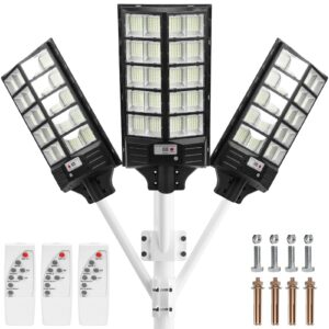 vearear 3pcs outdoor solor street light, 240 degree coverage area garden lamp, 1152 light beads outdoor light, 12 ah battery pavement solar parking lot lights