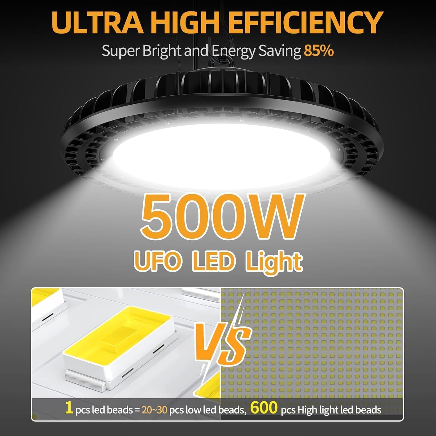 OPENLUX 6 Pack 500W UFO Led High Bay Light 5000K 72500lm 1-10V Dimmable High Bay Led Lights Led High Bay Lights Alternative to 1600W MH/HPS for Gym Factory Warehouse Shop Barn Garage